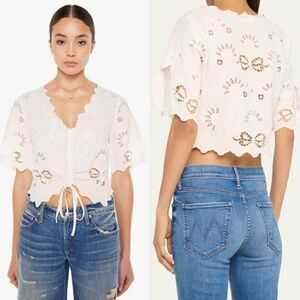 NWT Mother The Social Butterfly 100% Cotton Crop White Top Blouse Size M